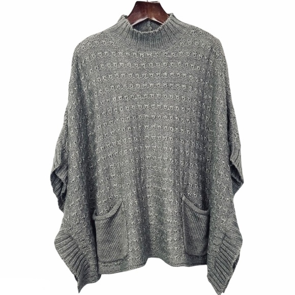 LAmade Gray Knit Poncho Sweater with Mock Turtleneck - Picture 2 of 7